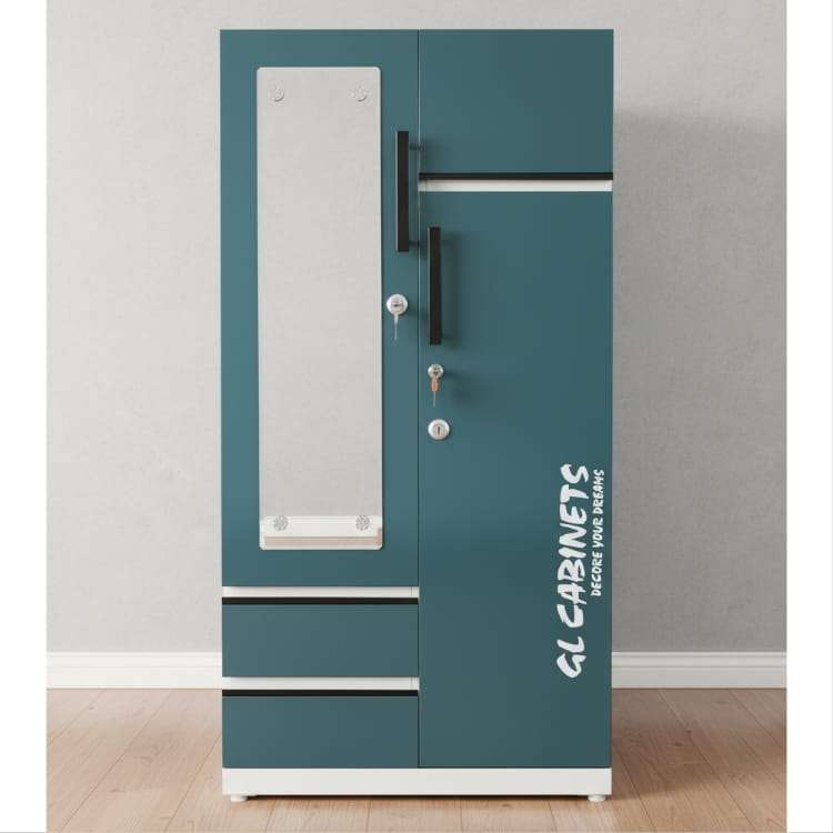 Blue Matte Finish Modern Almirah with Mirror and Storage